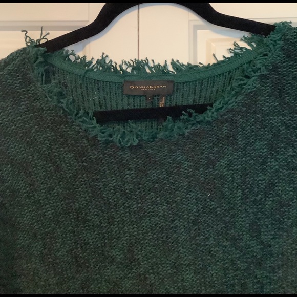 DONNA KARAN Sweater Crew Neck Long Sleeves Fringe Leather Trim NEW L - Picture 4 of 8